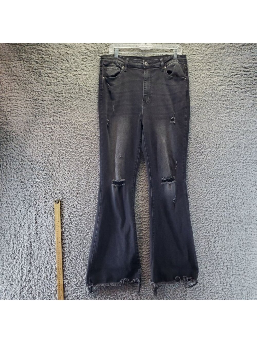 Risen Jeans Womens 15/32 Black Distressed Flare Leg Frayed Hem Denim *Read*